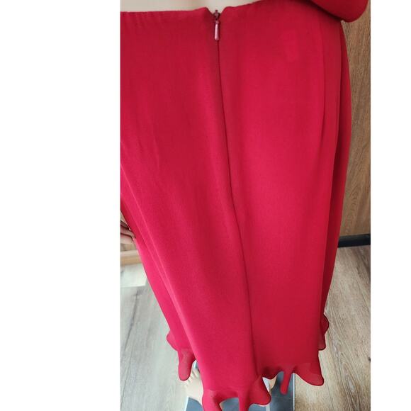 Cynthia Howie VTG Ruffeld Flutter Short Sleeve Red Dress Side Zip Womens Size 4 - Picture 10 of 16